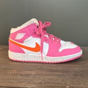 Nike Pink and Orange Air Jordan 1 Mid-Top
